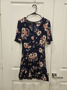 Parisian Navy Floral Ruffle Hem Dress 4